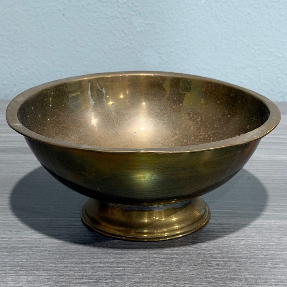 Vintage Brass Pedestal Bowl Footed Compote Spun Metal Maker Marked 7.5 Inch